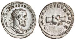 Ancient Coins Pupienus (AD 238), AR Antoninianus, radiate, draped and cuirassed bust right, rev. AMOR MVTVVS AVGG, clasped right hands (RIC 9a; RIC 1), good very fine.