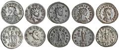 Ancient Coins Antoniniani (5), of Probus (276-282), Ticinum, radiate bust left, in imperial robe, holding eagle-tipped sceptre, rev. CONCORD MILIT, Concordia Militum standing left, holding standard in