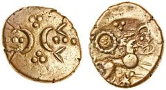 Celtic, Iceni, uninscribed coinage, (c.20 BC-AD 40), gold Stater, 5.44g, 'Freckenham Crescents' type, opposing crescents with V symbols at terminals, trefoil of pellets above and below, line of pellet