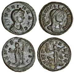 Ancient Coins-Roman Bronze Aurelian (270-275), AE Denarius, laureate, cuirassed bust right, rev. victoria avg, Victory advancing left, captive at feet (RIC 73; C.257), good very fine, and another of h