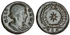 Ancient Coins-Roman Bronze Helena, mother of Constantine, AE Follis, Thessalonica, 318-319, draped bust right, helena n f, rev. star within wreath, tsa in exergue (RIC 48), rare, good very fine.