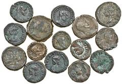 Ancient Coins-Roman Bronze Roman Alexandria, Vespasian, AE Obol, AD 71-72, laureate head right, rev. bust of Isis (BMC 264), and billon Tetradrachms (14) of Hadrian , 130-131, laureate, draped and cui