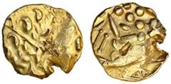 Celtic Coins Celtic, Regni and Atrebates, gold Stater, 6.21g, wreath, rev. disjointed horse right (ABC 482; S.21), damage at edge, fine.
