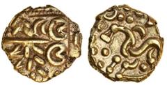 Celtic Coins Celtic, North East Region, Corieltavi, uninscribed gold Stater, 5.91g, wreath, rev. disjointed horse left (ABC 1722; S.29), uncleaned, with some red deposit, very fine.