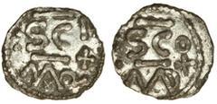 European Medieval France, Merovingian, anon. (c.675-750), Denier, 0.61g, St Martin of Tours mint, uncertain moneyer, sci/mr (mr ligated), rev. sco/md (md ligated), an unlisted (?) type, attributed to 