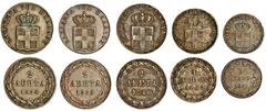 Foreign Coins-European Milled Greece, Otho (1832-62), 2-Lepta (3), 1834, Munich, 1839, 1840, Athens, crowned arms, rev. value and date in wreath (Divo 25c, 25g, 25h; KM 14), very fine and better, and 