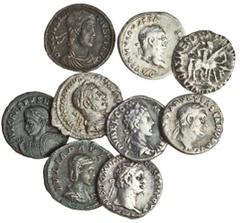 Ancient Coins Roman Empire, AR Denarii (6), of Vespasian, rev. Pax seated left, another, rev. sow and piglets, Domitian, rev. Minerva striding right, Commodus, rev. Fortuna seated left, Elagabalus, re