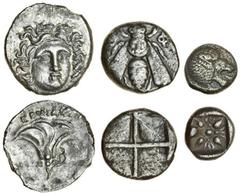 Ancient Coins Ionia, Ephesos (c.340-330 BC), AR Hemidrachm, 2.99g, bee, rev. quadripartite incuse square (SNG Kayhan 246), Miletos (late 6th-early 5th cents. BC), AR Diobol, 1.03g, forepart of lion le