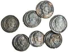 The East Harptree Hoard of 4th Century Silver Coins Valentinian I(AD 364-375), AR Siliqua (7), Rome, 364-367, pearl-diademed, draped and cuirassed bust right, d n valentini-anvs p f avg, rev. vrbs rom