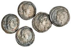 The East Harptree Hoard of 4th Century Silver Coins Valentinian I (AD 364-375), AR Siliqua (5), Rome, 364-367, pearl-diademed, draped and cuirassed bust right, d n valentini-anvs p f avg, re. vot / v 