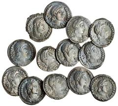 The East Harptree Hoard of 4th Century Silver Coins Valentinian I (AD 364-375), AR Siliqua (13), Rome, 364-367, pearl-diademed, draped and cuirassed bust right, d n valentini-anvs p f avg, rev. vot / 