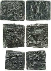 Indo-Greek, Theophilus (c.90 B.C.), square AE Unit, 7.72g., bust of Heracles right, club on shoulder, Greek legend around, rev. cornucopia, monogram below, Kharoshti legend around (SNG ANS.1262; Bop.S