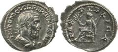 Pupienus (A.D. 238), AR Denarius, 2.71g, imp c m clod pvpienvs avg, laureate, draped and cuirassed bust of Pupienus right, rev. pax pvblica, Pax seated left, holding branch and sceptre (RIC 4; RCV 852