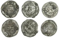 Ancient Coins-Greek Silver Hephthalites, countermarked Sasanian Drachms (3), Hormizd IV (579-90), Drachm, Bishapur, two c/m, bust (cf. Gaube 57), and Hephthalite legend, Khursru II, Drachm, two c/m, s