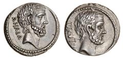 Ancient Coins Roman Republic, M. Iunius Brutus (54 BC), AR Denarius, Rome, 4.06g, head of L. Junius Brutus right, brvtvs behind, rev. head of C. Servilius Ahala, ahala behind (Crawford 433/2; BMC i, n