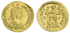 Ancient Coins Post-Roman Gaul, Visigoths (c. 5th Century BC), AV Solidus, in the style of Valentinian III, 4.39g, 'Ravenna', possibly struck at Toulouse, diademed and draped bust right, rev. Emperor s