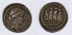 Ancient Coins-Roman Silver Roman Republic, M. Junius Brutus (54 BC), AR Denarius, 3.87g, head of Libertas right, behind libertas, rev. consul L. Junius Brutus walking left between two lictors, each ca