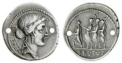 Ancient Coins-Roman Silver Roman Republic, M. Junius Brutus (54 BC) AR Denarius, 3.58g, head of Libertas right, libertas behind, rev. the consul L. Junius Brutus walking left between two lictors and p