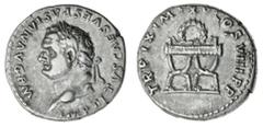 Ancient Coins-Roman Silver Titus (79-81 AD), AR Denarius, 3.44g, imp titvs caes vespasian avg pm, laureate head left, rev. trp ix imp xv cos viii pp, wreath on curule chair (RSC 319; RIC 25b), nearly 