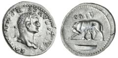 Ancient Coins-Roman Silver Domitian (81-96 AD), AR Denarius, 3.35g, caesar avg f domitianvs, laureate head right, rev. cos v above, wolf and twins left, boat in exergue (RSC 51; RIC 241), about very f
