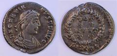 Ancient Coins-Roman Silver Gratian (367-383 AD), AR Siliqua, 1.60g, dn gratianvs pf avg, pearl diadem, draped and cuirassed bust right, rev. vot xv mvlt xx, on four lines in wreath, siscps in exergue 