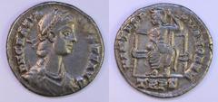 Ancient Coins-Roman Silver Gratian (367-383 AD), AR Siliqua, 2.67g, dn gratianvs pf avg, pearl diadem, draped and cuirassed bust right, rev. virtvs romanorvm, Roma seated facing on throne, holding glo