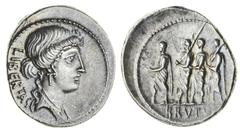 Ancient Coins Roman Republic, M. Junius Brutus (54 BC), AR Denarius, 3.56g, head of Libertas right, behind libertas, rev. consul L. Junius Brutus walking left between two lictors, each carrying axe ov