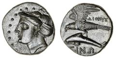 GREEK COINS Paphlagonia, Sinope (c. 330-300 BC), AR Drachm, 5.06g, Dionysos {magistrate}, head of nymph left, hair in sakkos, rev. sea eagle and dolphin left, iony(o) behind (SNG {BM}, 'Black Sea', 14