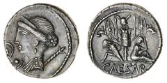 ROMAN COINS Julius Caesar, 46-45 BC, AR Denarius, 4.27g, diadem head of Venus left, Cupid and lituus before, rev. Gallia and a Gaulish captive seated beneath trophy, caesar in exergue (Craw 468/2; RSC