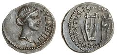 ROMAN COINS Q. Caepio Brutus {M. Junius Brutus}, 43-42 BC, AR Denarius, 3.64g, military mint travelling with Brutus in Lycia, head of Liberty right, leibertas before, rev. plectrum, lyre and branch, c