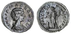 ROMAN COINS Julia Maesa, grandmother of Elagabalus, AR Denarius, 218-222 AD, 3.15g, ivlia maesa avg, draped bust right, rev. saecvli felicitas, Felicitas standing front, sacrificing out of patera over