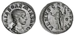 ROMAN COINS Julia Soaemias, mother of Elagabalus, AR Denarius, 218-222 AD, 2.82g, ivlia soaemias avg, draped bust right, rev. venvs caelestis, Venus standing half-left, holding apple and sceptre, star