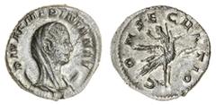 ROMAN COINS Mariniana, wife of Valerian, AR Antoninianus, 254-256 AD, divae marinianae, diademed, veiled and draped bust right, on crescent, rev.consecratio, peacock flying right, carrying empress (RS