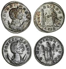 ROMAN COINS Severina, wife of Aurelian, AE Antoninianii (2), 270-275 AD, diademed and draped bust right, crescent behind shoulders, rev. Concordia Militum standing left, holding standard in each hand,