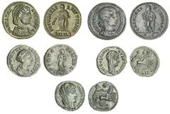 ROMAN COINS Fausta, wife of Constantine I, AE3, struck 324-325 AD, 3.25g, draped bust right, rev. Fausta standing facing, holding the infants Constantine II and Constantius II (RIC 235); Helena, first