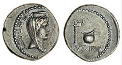 Roman Coins Roman Imperatorial, M. Junius Brutus (42 BC), AR Denarius, 3.70g, military mint moving with Brutus and Cassius in the East, draped and veiled bust of Ceres right, surmounted by modius, l. 