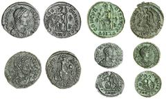 Roman Coins Gratian (367-383), AE3, 2.80g and 2.46g, rosette-diademed and draped bust right, rev. Roma seated facing, holding globe and spear, anta in exergue (RIC 46b) (2); with Theodosius I (379-395
