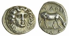 Ancients - Greek Silver (x) Thessaly, Larissa (c. 4th Century BC), AR Drachm, 5.97g, 9h, head of the nymph Larissa three quarters facing right, rev. horse grazing right (SNG Munich 72; Lorber, SNR 79,