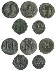 Ancient - Byzantine Byzantine Empire, Anastasius I (491-518), Ae Follis, Constantiople, Anastasius right, diademed, draped and cuirassed, star on shoulder, rev. large M between two stars, pellets abov