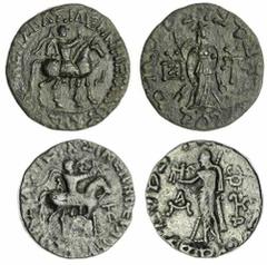 INDO-SCYTHIAN KINGDOMS Indo-Scythian kings of Bactria, Azes (c.58-12 BC), Tetradrachm, horseman riding right, Greek legend around, rev. Pallas Athena standing right holding a spear, hands by side, Kha