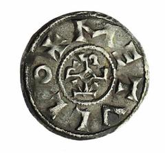 COINS OF MEDIEVAL FRANCE. PROPERTY OF A GENTLEMAN France, Charles the Bald (840-75), AR Denier, Melle, cross, CAROLVS REX FR, rev. monogram, METVLLO, 1.62g (Prou 692ff.), well-struck, horn silver, cle