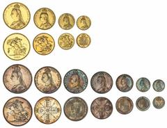 Gold Coins post-1800 - English (g) Victoria (1837-1901), Currency Specimen Set, 1887 (11), Five-Pounds to Half-Sovereign, Crown to Threepence, a largely well-matched composite set, the Gold all lightl