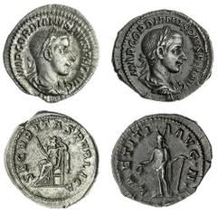 The Hanlon Collection of Ancient Greek, Roman and Byzantine Coins The Hanlon Collection | Roman Empire, Gordian III, 238-244AD, AR Denarius, (2) Bust of Gordian r. , Laureate, Draped, rev ( i ) ; Laet