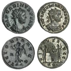 The Hanlon Collection of Ancient Greek, Roman and Byzantine Coins The Hanlon Collection | Roman Empire Carinus, 283-285AD, AE Antoninianus, (2), Radiate, draped and cuirassed bust to right, rev ( I ) 