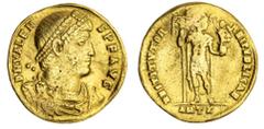 The Hanlon Collection of Ancient Greek, Roman and Byzantine Coins The Hanlon Collection | Roman Empire Valens, 364-378AD, AU Solidus, 366-367AD, Valens right, diademed, cuirassed, rev Valens standing,