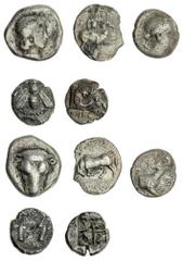 Ancient Greece and the Hellenistic Empires Lot of Greek silver coins, (5), ( I ) Ionia, Magnesia, Hemidrachm, 1.21g, (Klein 409 ; SNG Kayhan I, 415,) ; ( II ) Ionia, Ephesos, Hemidrachm, 1.26g, (SNG D