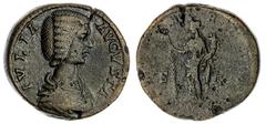 The Roman Empire Roman Empire Julia Domna (Augusta), 194-217 AD, AE Dupondius, 198AD, Draped bust of Julia Domna R. rev Hilaritas standing left, cornucopia in left hand, long palm frond in right, S-C 