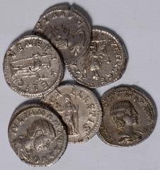 Ancient Coins Julia Paula, wife of Elagabalus, denarius, Rome, AD 219-220, IVLIA PAVLA AVG, draped bust r., rev. VENVS GENETRIX, Venus seated l., holding apple and sceptre, wt. 3.27gms. (RIC IV 222; R