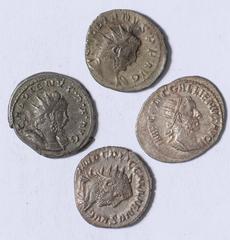 Ancient Coins Gallienus, antoniniani (4): Rome, AD 253, IMP C P LIC GALLIENVS AVG, radiate and draped bust r., rev. PAX AVGG, Pax standing l., holding olive branch and sceptre, wt. 3.36gms. (RIC V 155