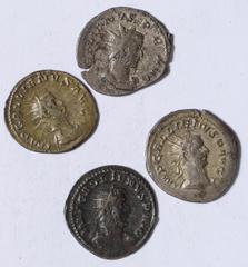 Ancient Coins Gallienus, antoniniani (4): Viminacium, AD 254-255, IMP GALLIENVS P AVG, radiate head r., rev. VIRTVS AVGG, Virtus standing l., holding spear and shield, wt. 3.35gms. (RIC V 410); Coloni